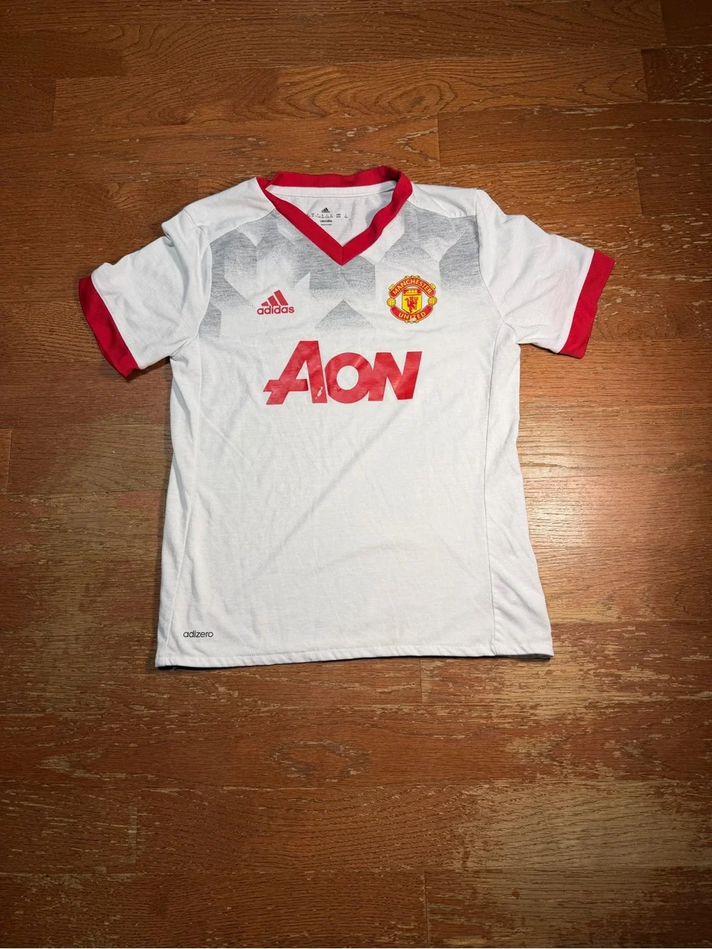 2016-2017 Adidas Manchester United Youth White & Red Soccer Jersey